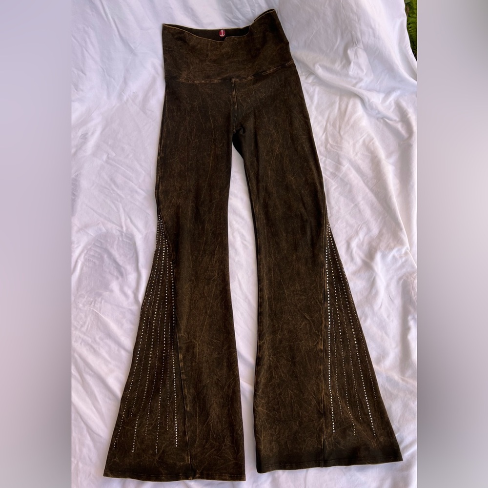 Womens Flared Bottom Leggings with Embellishments